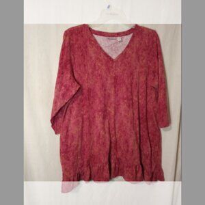 (O) LOGO Woman's V Neck 3/4 Sleeve Blouse 1X Red Multi